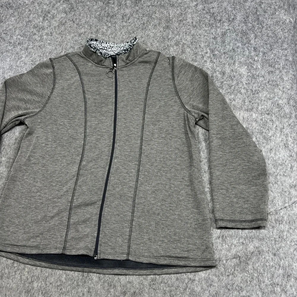 Cuddl Duds Jacket Girls 14-16 Gray Fleece Lined Full Zip‎ Sherpa Collar Casual